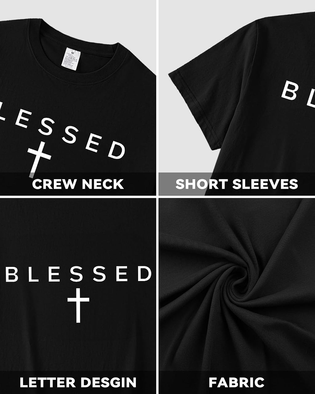 Blessed Cross Graphic T-Shirt for Men Christian Faith Short Sleeve Casual Streetwear Tee