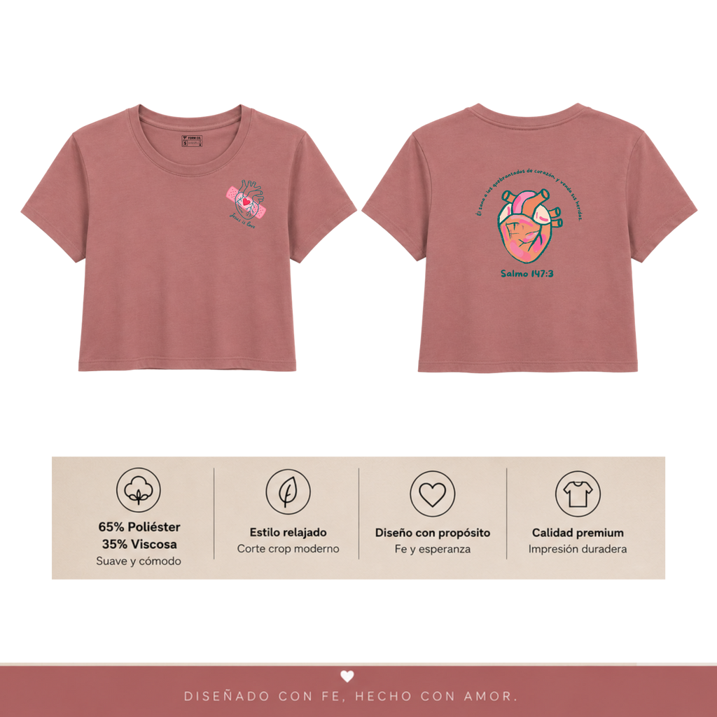 crop tee Salmo 147:3 rosa vintage
