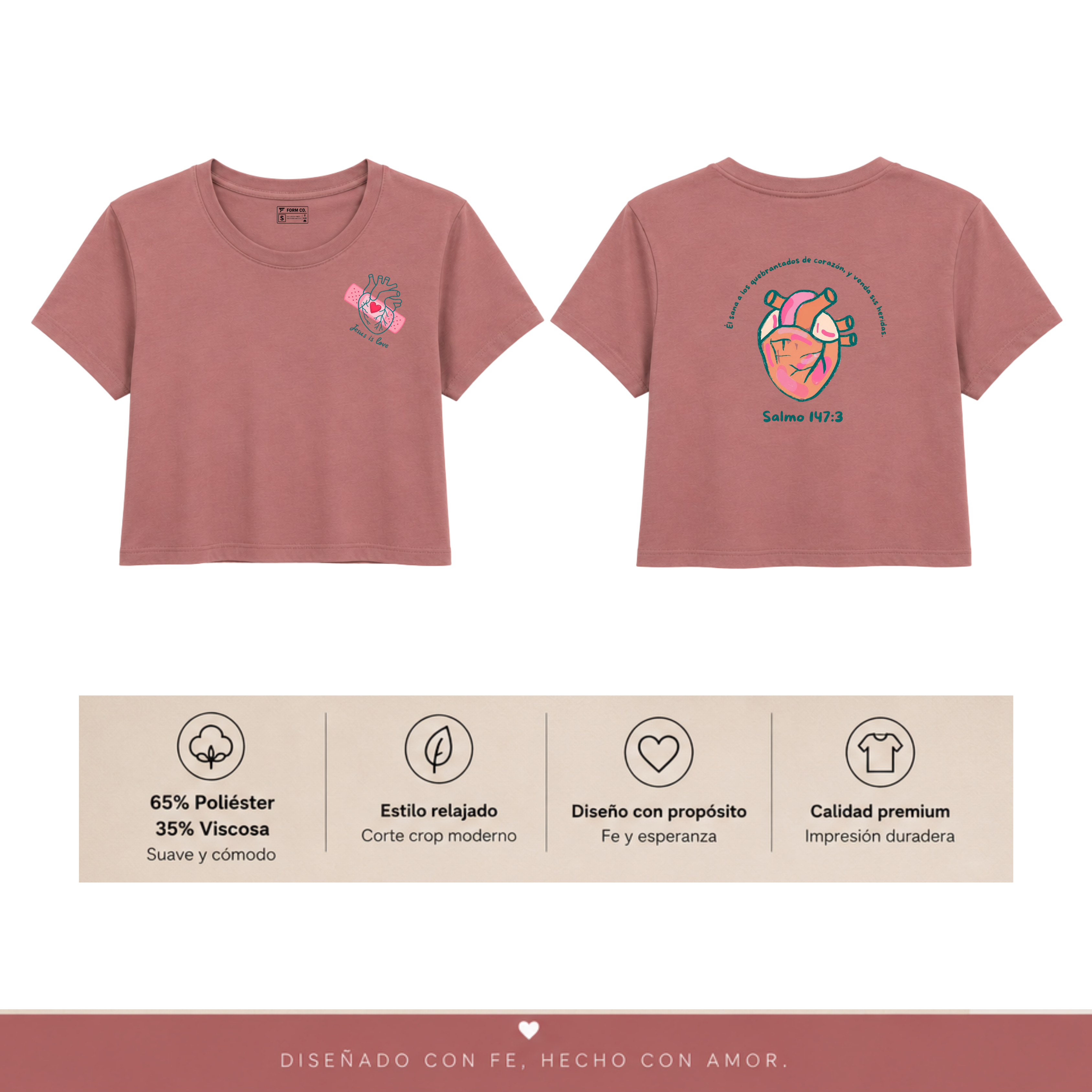 crop tee Salmo 147:3 rosa vintage