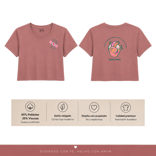 crop tee Salmo 147:3 rosa vintage