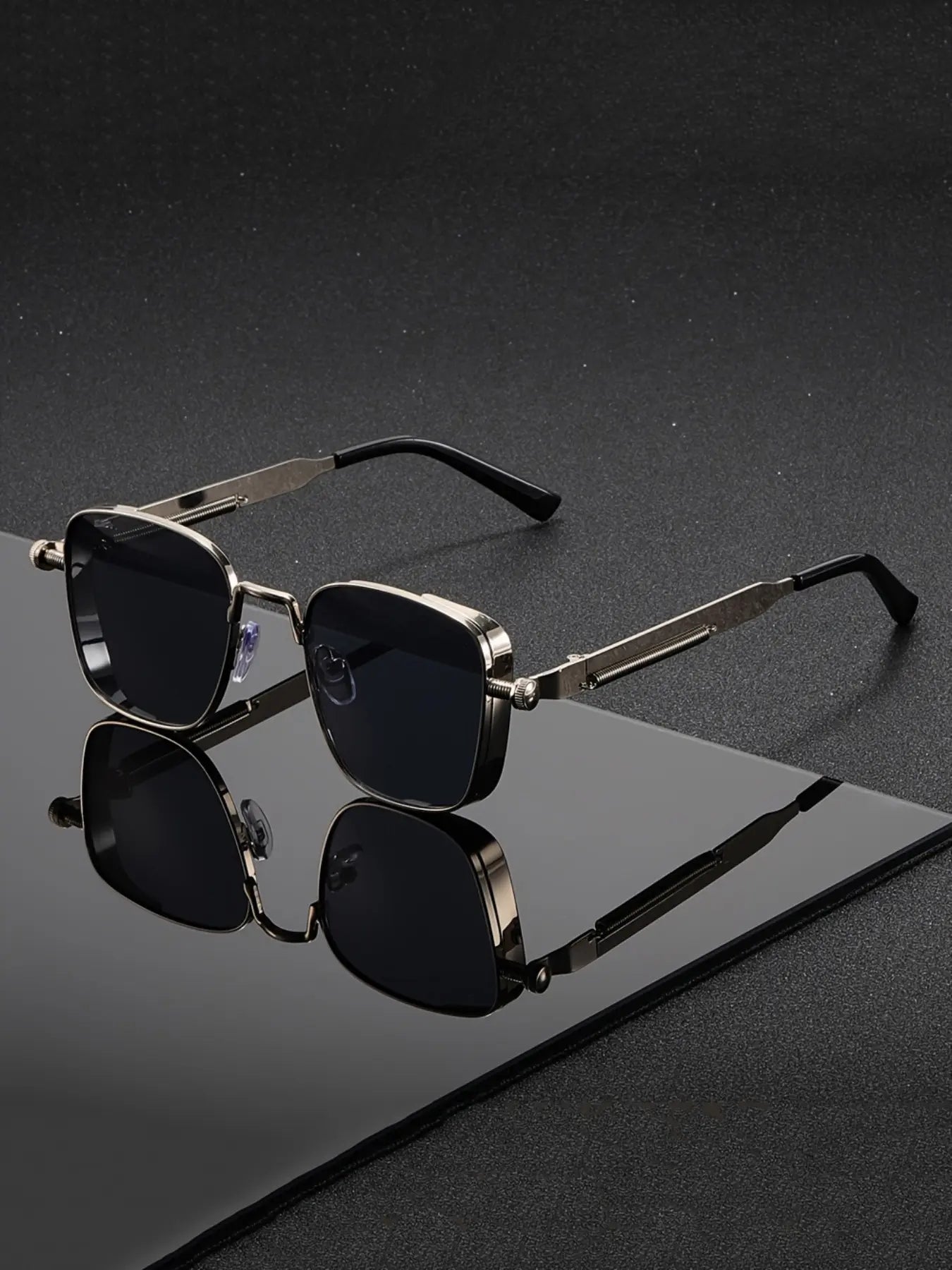 Men'S Retro Steampunk Square Metal Frame Glasses, Spring Hinges Decorative Pieces, Perfect for Events Parties Holidays