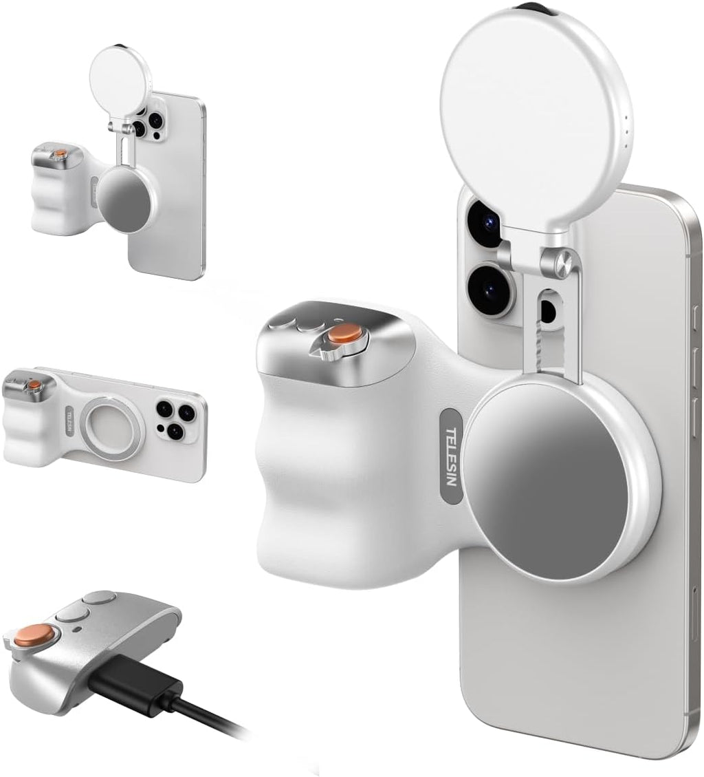 Unleash Your Creativity with the TELESIN Creator Kit: Fun Shot Magnetic Phone Camera Grip & C03 Magnetic Selfie Light for Stunning Selfies and Video Calls