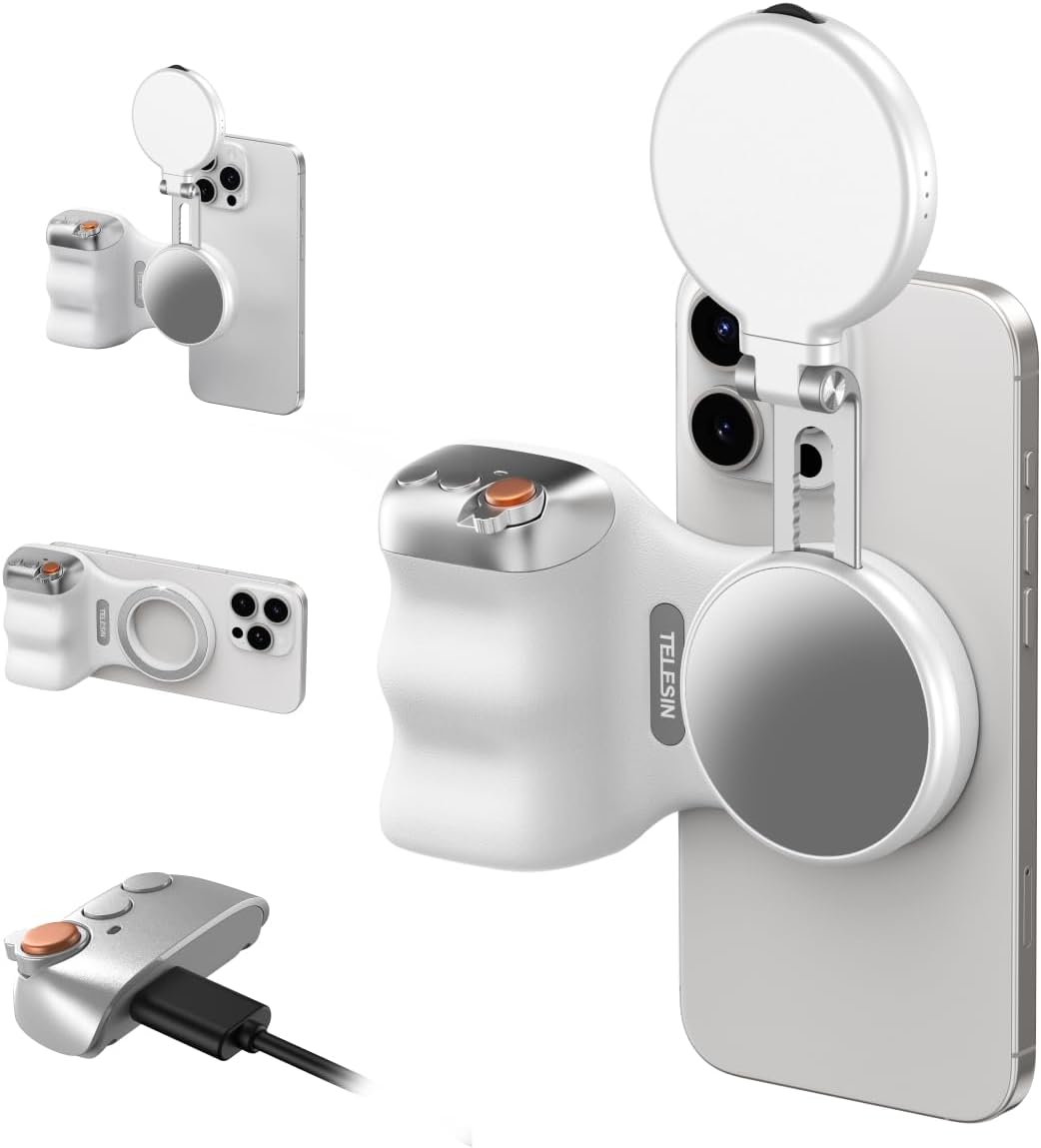 Unleash Your Creativity with the TELESIN Creator Kit: Fun Shot Magnetic Phone Camera Grip & C03 Magnetic Selfie Light for Stunning Selfies and Video Calls