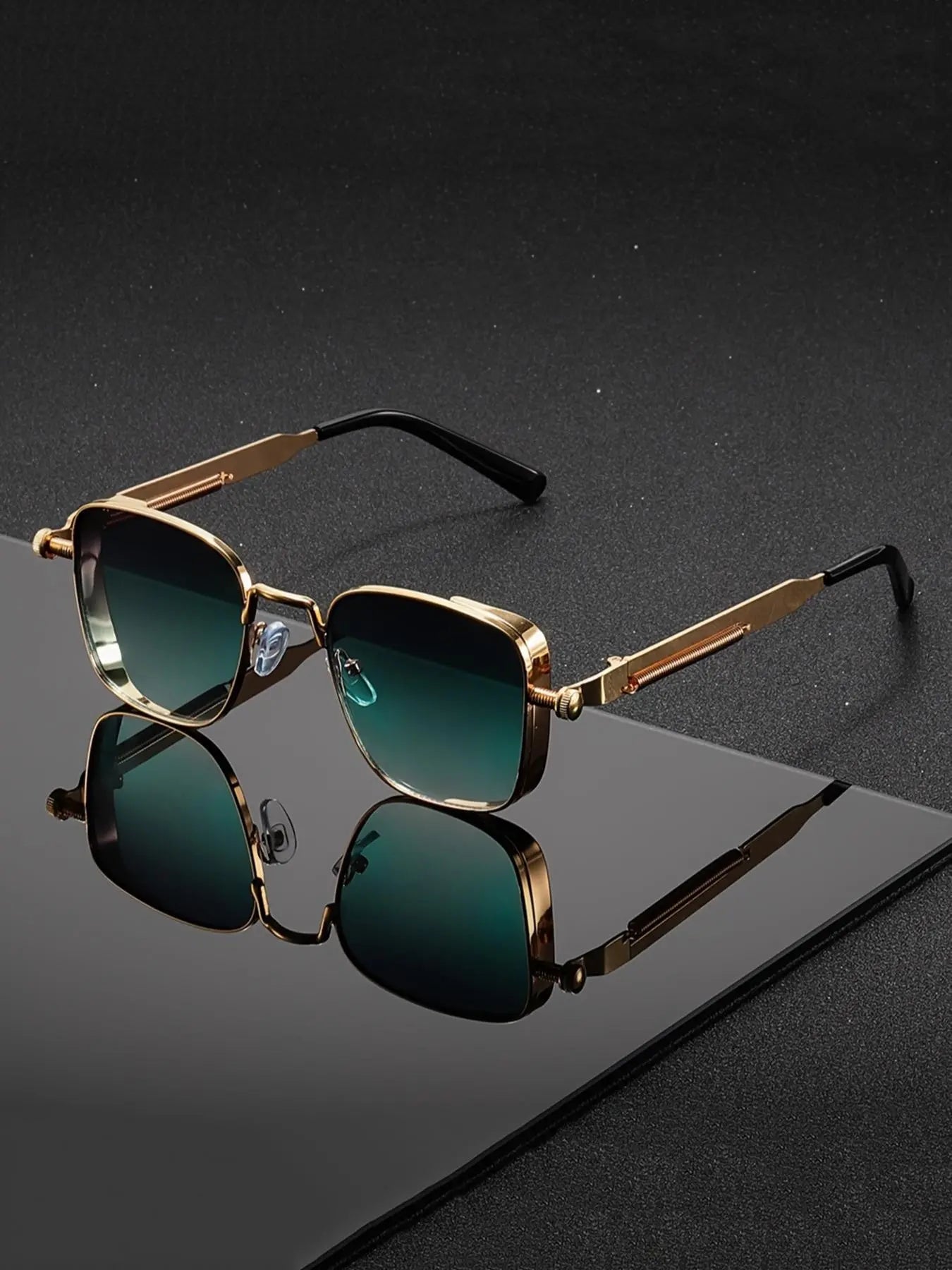 Men'S Retro Steampunk Square Metal Frame Glasses, Spring Hinges Decorative Pieces, Perfect for Events Parties Holidays