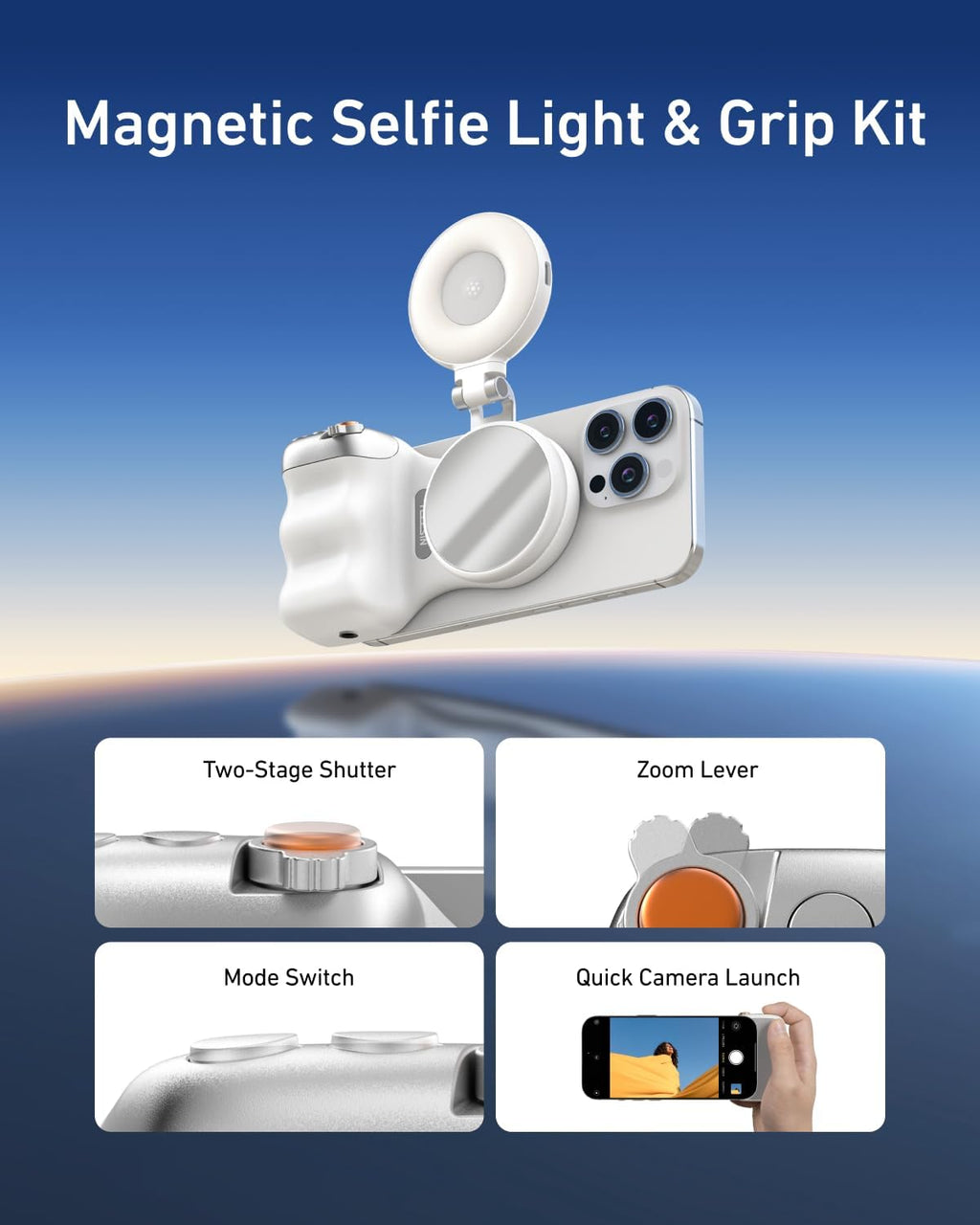 Unleash Your Creativity with the TELESIN Creator Kit: Fun Shot Magnetic Phone Camera Grip & C03 Magnetic Selfie Light for Stunning Selfies and Video Calls
