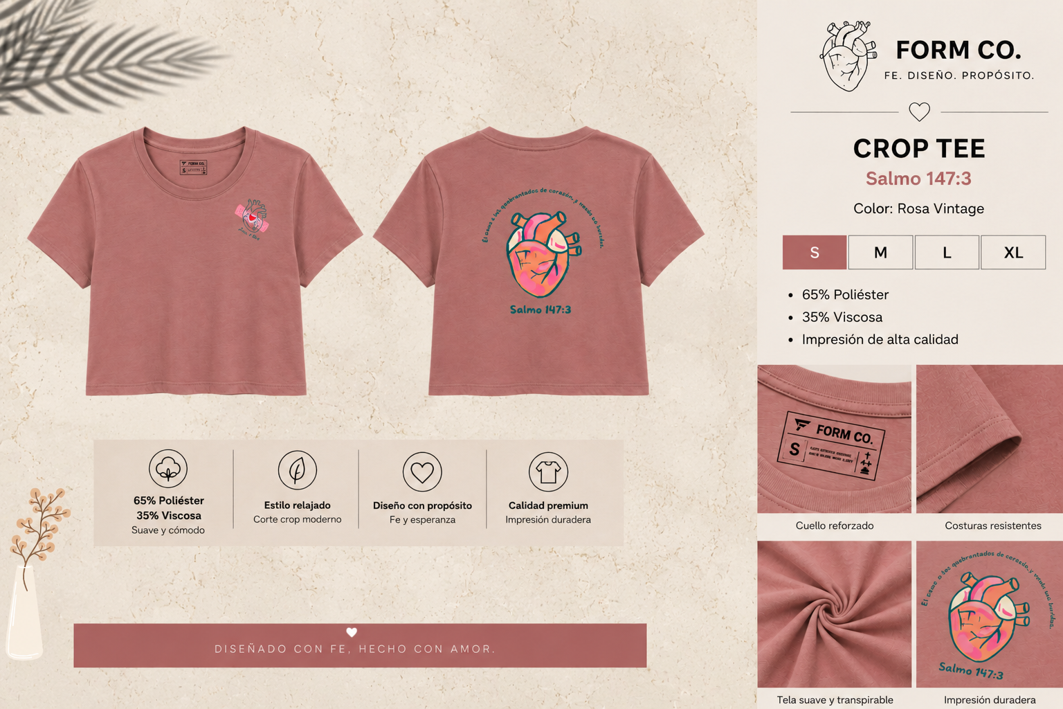 crop tee Salmo 147:3 rosa vintage